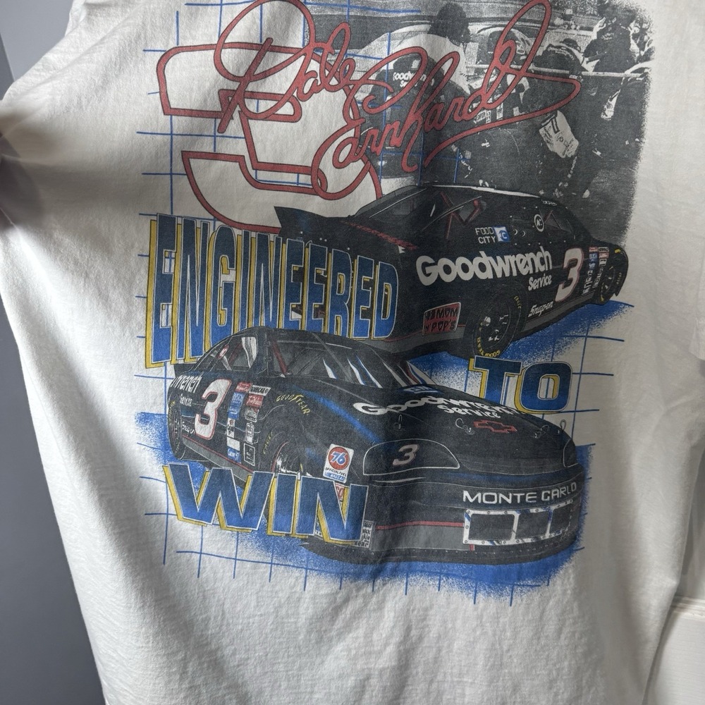 Vintage 1996 Dale Earnhardt T Shirt L White Blueprint Champion All Over Print 2x - Picture 6 of 8